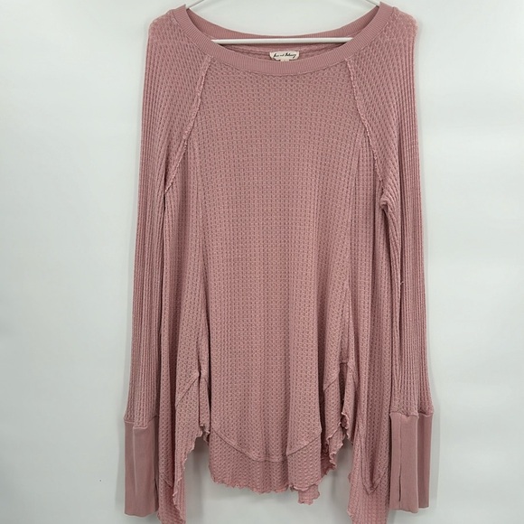 Jane and Delancey Womens Waffle Knit Top Size Large Pink Long Sleeve Boho Casual - Picture 1 of 7